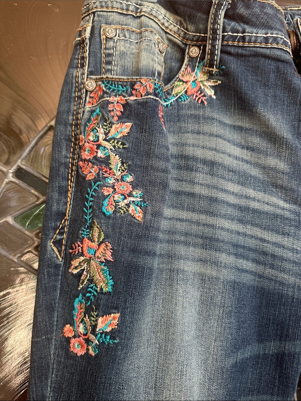 Grace in LA Blue Embroidered Skinny Jeans - Picture 2 of 5